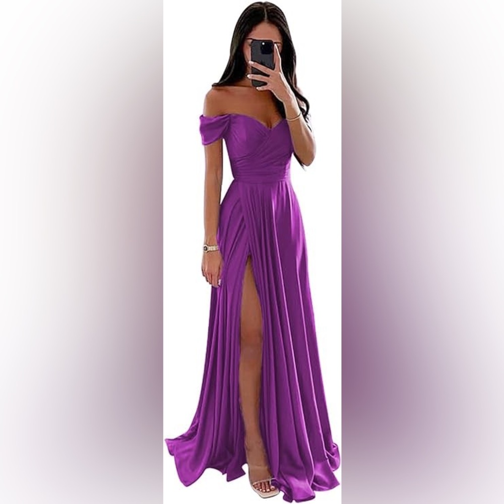 Purple Off Shoulder Prom Dress